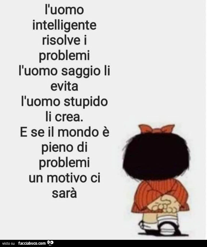 L'uomo intelligente risolve i problemi l'uomo saggio li evita l'uomo stupido li crea. E se il mondo è pieno di problemi un motivo ci sarà