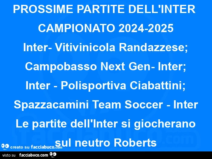 Prossime partite dell'inter campionato 2024-2025 inter- vitivinicola randazzese; campobasso next gen- inter