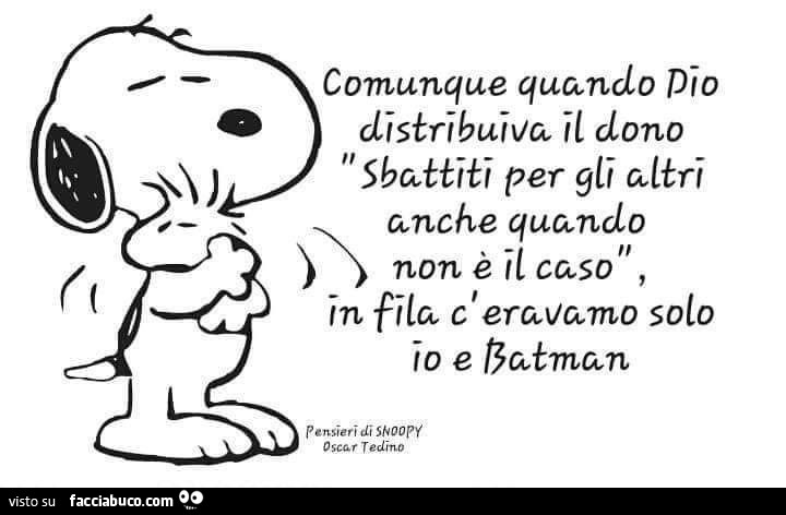 Comunque quando Dio distribuiva il dono sbattiti per gli altri conche quando non è il caso in fila c'eravamo solo io e batman