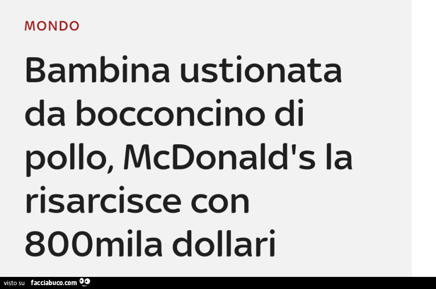 Bambina ustionata da bocconcino di pollo, mcdonald's la risarcisce con 800mila dollari