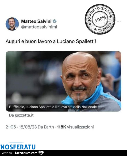 Matteo Salvini porta sfiga