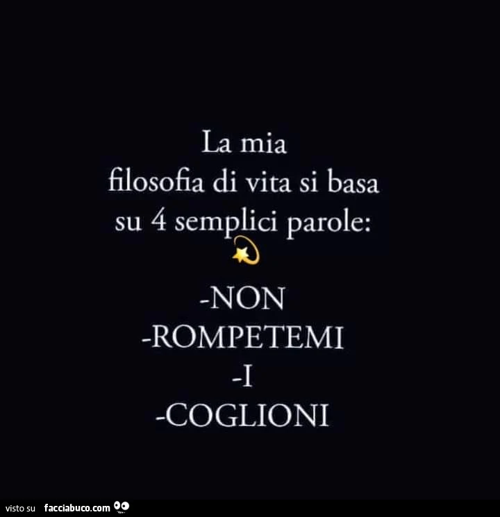 La mia filosofia di vita si basa su 4 semplici parole: non rompetemi i coglioni