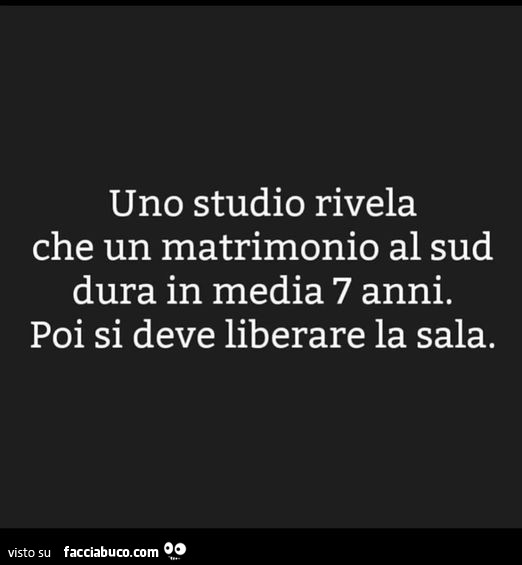 Uno studio rivela che un matrimonio al sud dura in media 7 anni. Poi si deve liberare la sala