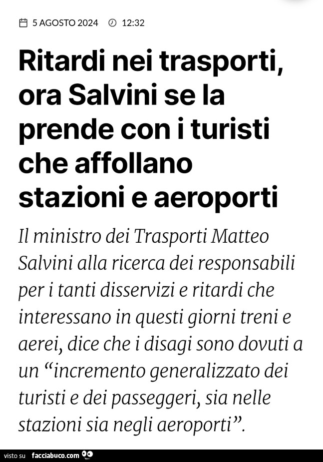 Ritardi nei trasporti, ora salvini se la prende con i turisti che affollano stazioni e aeroporti