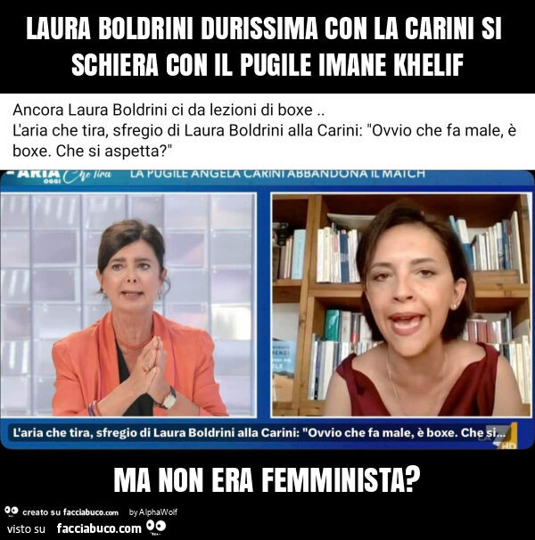 Laura boldrini durissima con la carini si schiera con il pugile imane khelif ma non era femminista?