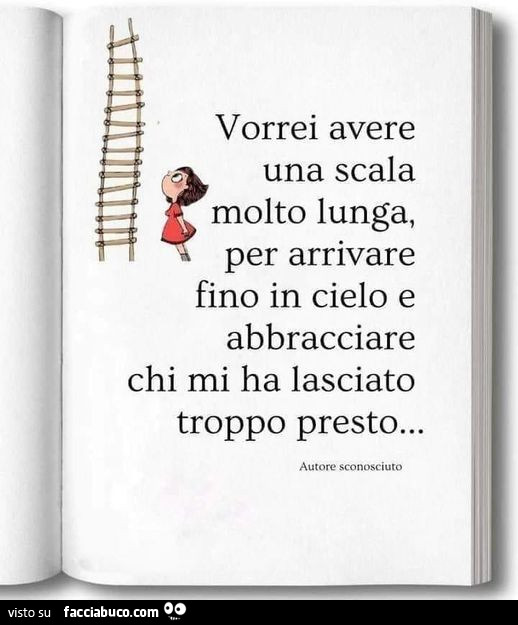 Vorrei avere una scala molto lunga, per arrivare fino in cielo e abbracciare chi mi ha lasciato troppo presto