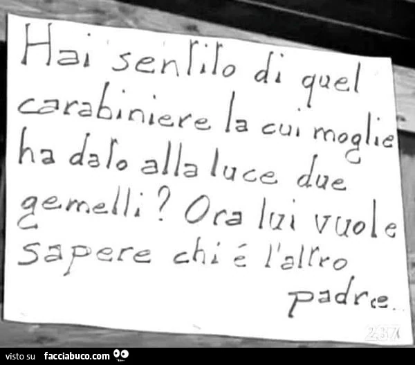 Hai sentito di quel carabiniere la cui moglie ha dato alla luce due gemelli? Ora lui vuole sapere chi l'altro padre