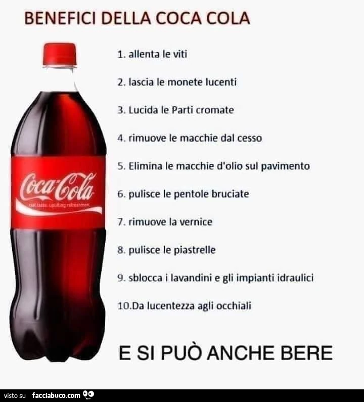 Benefici della coca cola. E si può anche bere