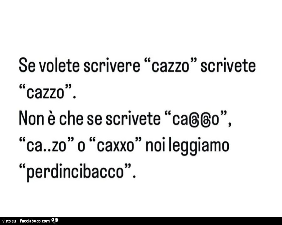 Se volete scrivere cazzo scrivete cazzo. Non è che se scrivete caxxo noi leggiamo perdincibacco