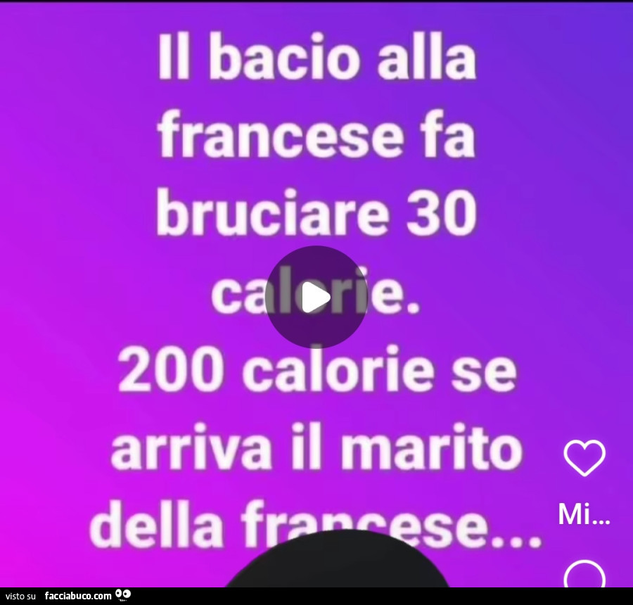 Il bacio alla francese fa bruciare 30 calorie. 200 calorie se arriva il marito della francese