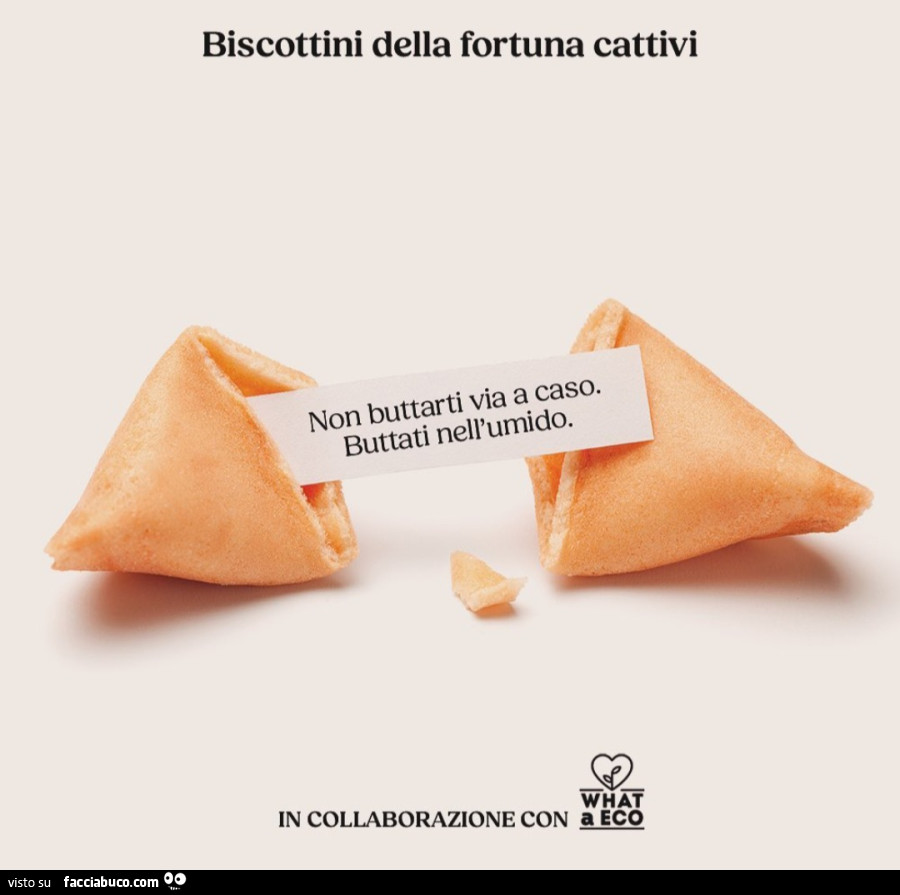 Biscottini della fortuna cattivi. Non buttarti via a caso. Buttati nell'umido