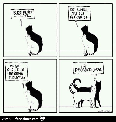 Ho dei denti affilati… dei lunghi artigli retrattili… ma sai qual'è la mia arma migliore? La disobbedienza