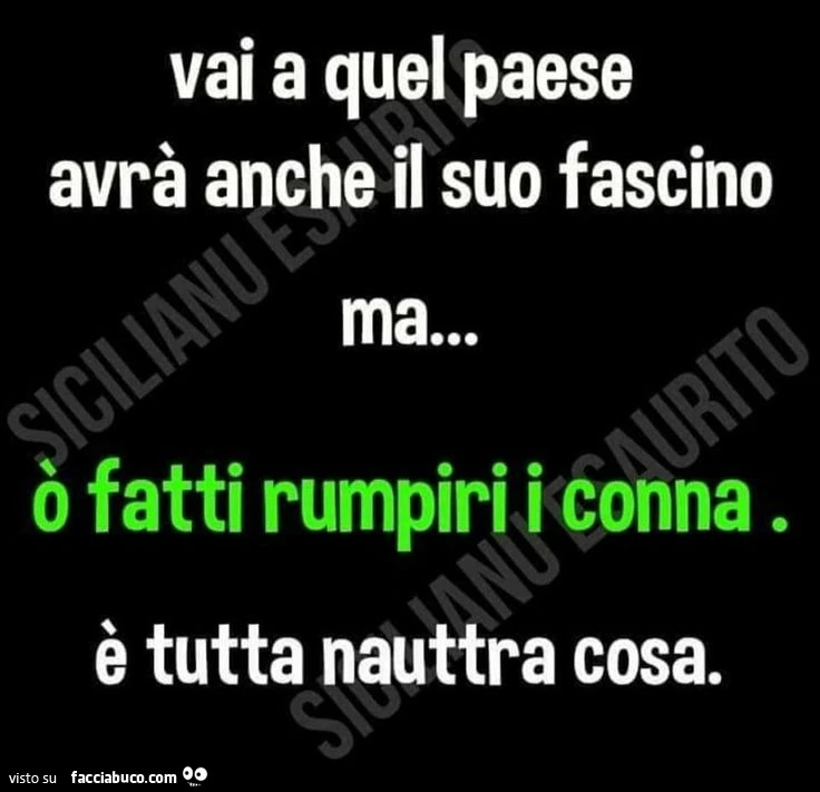 Vai a quel paese avrà anche il suo fascino ma&hellip; ò fatti rumpiri i conna è tutta nauttra cosa