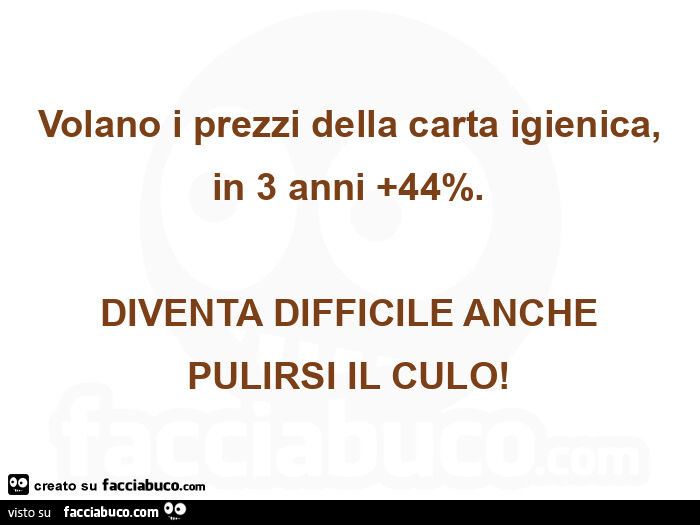 Volano i prezzi della carta igienica, in 3 anni 44%. Diventa difficile anche pulirsi il culo