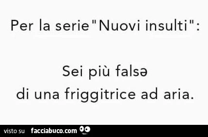 Per la serie nuovi insulti sei più falsa di una friggitrice ad aria