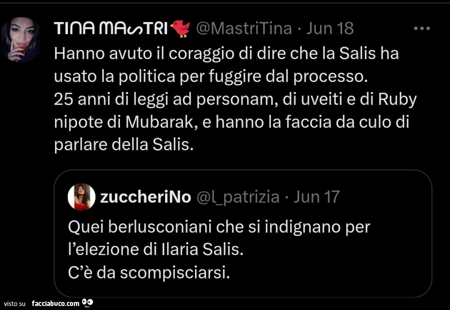 Hanno avuto il coraggio di dire che la salis ha usato la politica per fuggire dal processo. 25 anni di leggi ad personam, di uveiti e di ruby nipote di mubarak, e hanno la faccia da culo di parlare della salis