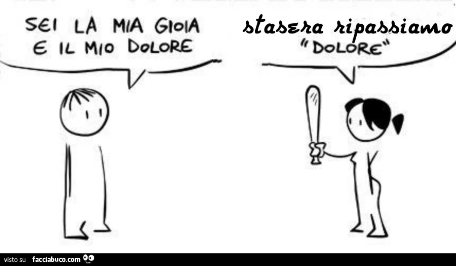 Sei la mia gioia e il mio dolore. Stasera ripassiamo dolore