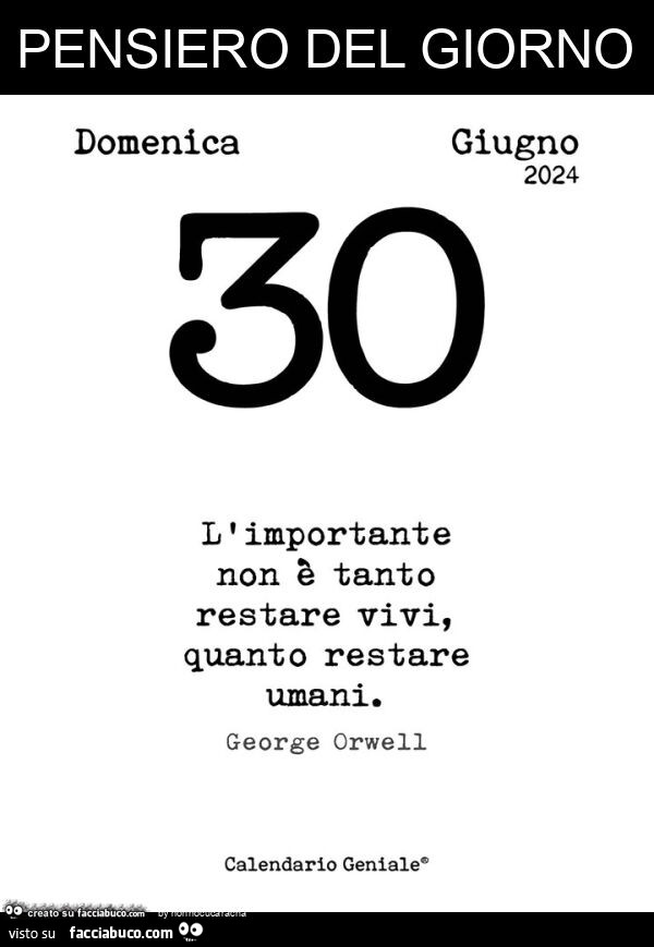 Pensiero del giorno: l'importante non è tanto restare vivi, quanto restare umani. George Orwell