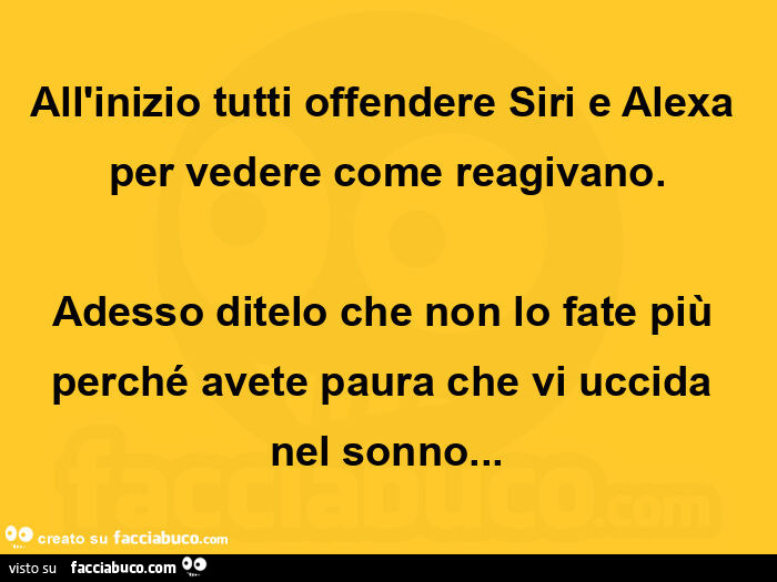 All'inizio tutti offendere siri e alexa per vedere come reagivano. Adesso ditelo che non lo fate più perché avete paura che vi uccida nel sonno