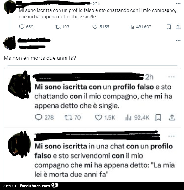 Mi sono iscritta con un profilo falso e sto chattando con il mio compagno, che mi ha appena detto che è single