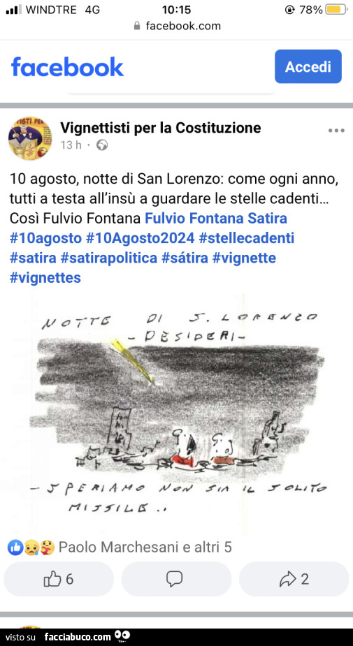 Notte di S. Lorenzo. Desideri. Speriamo non sia il solito missile