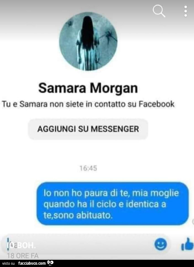 Samara Morgan: io non ho paura di te, mia moglie quando ha il ciclo e identica a te, sono abituato