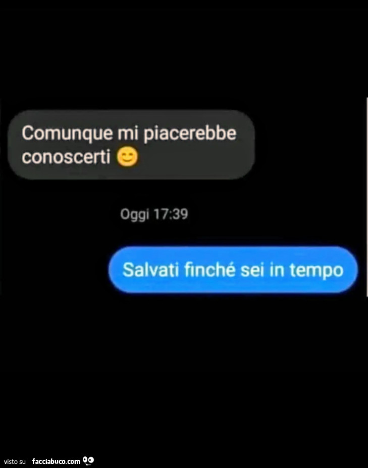Comunque mi piacerebbe conoscerti. Salvati finché sei in tempo
