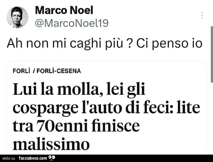 Ah non mi caghi più? Ci penso io. Lui la molla, lei gli cosparge l'auto di feci: lite tra 70enni finisce malissimo