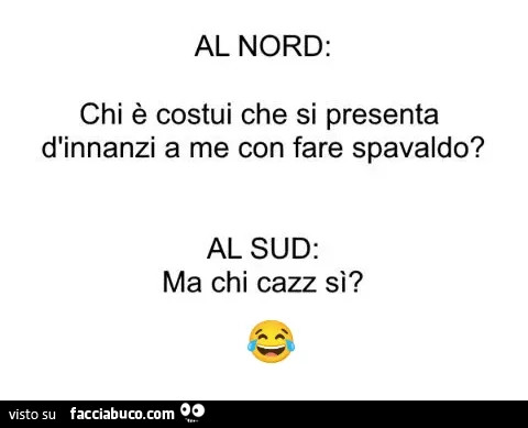 Al nord: chi è costui che si presenta d'innanzi a me con fare spavaldo? Al sud: ma chi cazz sì?