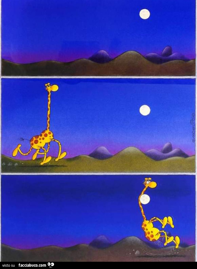 Giraffa Mordillo sbatte contro la luna