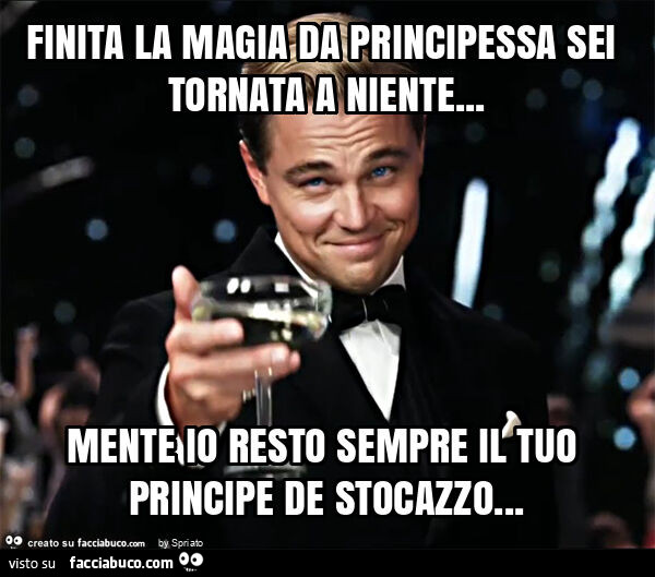 Finita la magia da principessa sei tornata a niente… mente io resto sempre il tuo principe de stocazzo